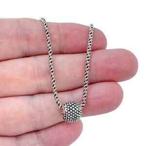 Estate Sterling Silver 925 Twisted Chain Bead Necklace 17.5"